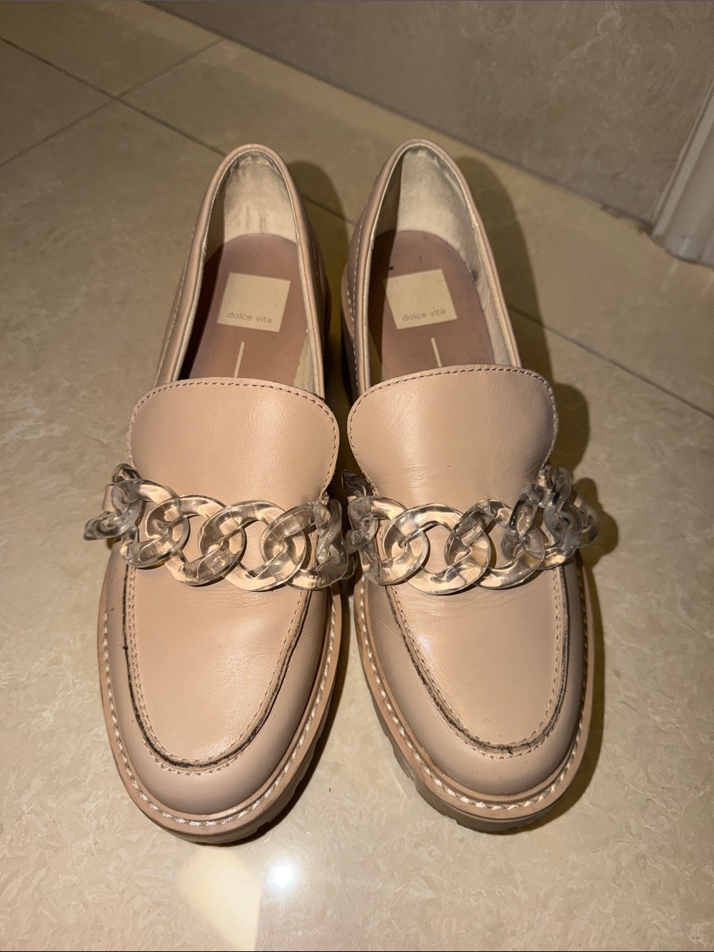 Dolce Vita Blush Chain-Trim Loafers